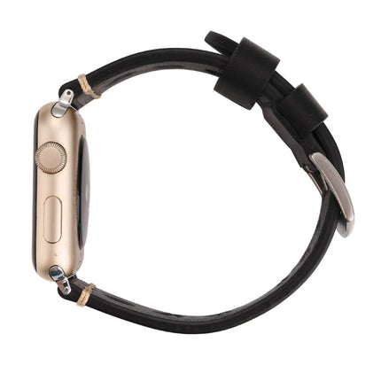 For Apple Watch Series 7 45mm / 6 & SE & 5 & 4 44mm / 42mm 3 & 2 & 1 Retro Hole Genuine Leather Wrist Watch Band - DealBuddy