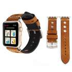 For Apple Watch Series 7 45mm / 6 & SE & 5 & 4 44mm / 42mm 3 & 2 & 1 Retro Hole Genuine Leather Wrist Watch Band - DealBuddy