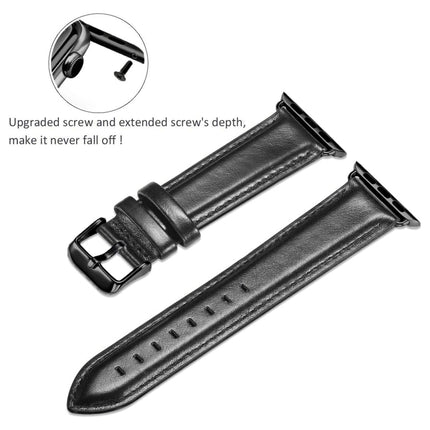 Black Buckle Leather Watch Band For Apple Watch Series 10 42mm / 9&8&7 41mm / SE 3&SE 2&6&SE&5&4 40mm / 3&2&1 38mm - DealBuddy