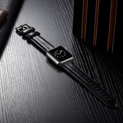 Black Buckle Leather Watch Band For Apple Watch Series 10 42mm / 9&8&7 41mm / SE 3&SE 2&6&SE&5&4 40mm / 3&2&1 38mm - DealBuddy