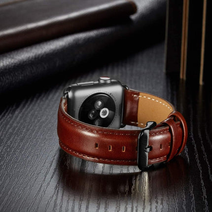 Black Buckle Leather Watch Band For Apple Watch Series 10 42mm / 9&8&7 41mm / SE 3&SE 2&6&SE&5&4 40mm / 3&2&1 38mm, For Apple Watch Series 8&7 41mm / SE 2&6&SE&5&4 40mm / 3&2&1 38mm - DealBuddy