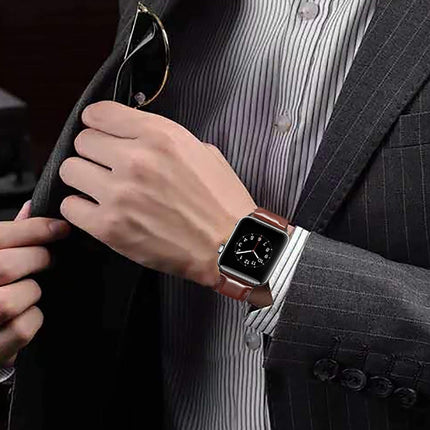 Black Buckle Leather Watch Band For Apple Watch Series 10 42mm / 9&8&7 41mm / SE 3&SE 2&6&SE&5&4 40mm / 3&2&1 38mm, For Apple Watch Series 8&7 41mm / SE 2&6&SE&5&4 40mm / 3&2&1 38mm - DealBuddy