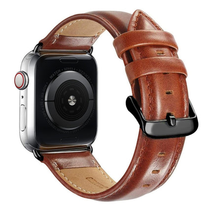 Black Buckle Leather Watch Band For Apple Watch Series 10 42mm / 9&8&7 41mm / SE 3&SE 2&6&SE&5&4 40mm / 3&2&1 38mm, For Apple Watch Series 8&7 41mm / SE 2&6&SE&5&4 40mm / 3&2&1 38mm