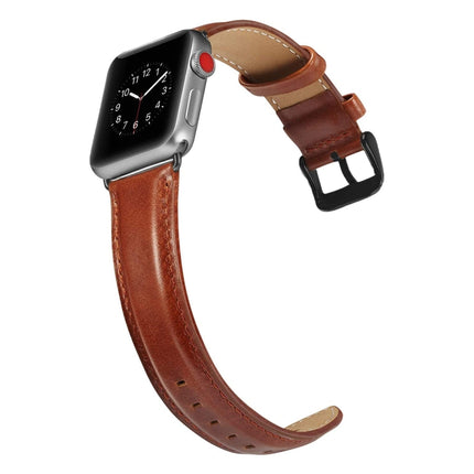 Black Buckle Leather Watch Band For Apple Watch Series 10 42mm / 9&8&7 41mm / SE 3&SE 2&6&SE&5&4 40mm / 3&2&1 38mm, For Apple Watch Series 8&7 41mm / SE 2&6&SE&5&4 40mm / 3&2&1 38mm