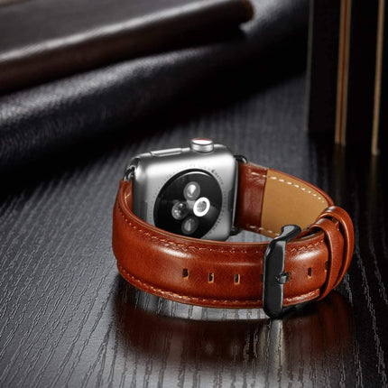 Black Buckle Leather Watch Band For Apple Watch Series 10 42mm / 9&8&7 41mm / SE 3&SE 2&6&SE&5&4 40mm / 3&2&1 38mm, For Apple Watch Series 8&7 41mm / SE 2&6&SE&5&4 40mm / 3&2&1 38mm