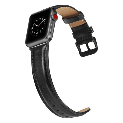 Black Buckle Leather Watch Band For Apple Watch Ultra 49mm&Watch Ultra 2 49mm / Series 10 46mm / 9&8&7 45mm / SE 3&SE 2&6&SE&5&4 44mm / 3&2&1 42mm - DealBuddy
