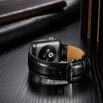 Black Buckle Leather Watch Band For Apple Watch Ultra 49mm&Watch Ultra 2 49mm / Series 10 46mm / 9&8&7 45mm / SE 3&SE 2&6&SE&5&4 44mm / 3&2&1 42mm - DealBuddy