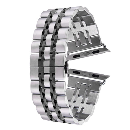 20mm Women Hidden Butterfly Buckle 7 Beads Stainless Steel Watch Band For Apple Watch 38mm(Silver Gold), 20mm Women
