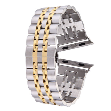 20mm Women Hidden Butterfly Buckle 7 Beads Stainless Steel Watch Band For Apple Watch 38mm(Silver Gold), 20mm Women