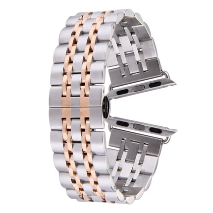 20mm Women Hidden Butterfly Buckle 7 Beads Stainless Steel Watch Band For Apple Watch 38mm(Silver Gold) - DealBuddy