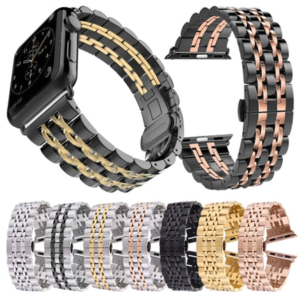 20mm Women Hidden Butterfly Buckle 7 Beads Stainless Steel Watch Band For Apple Watch 38mm(Silver Gold) - DealBuddy