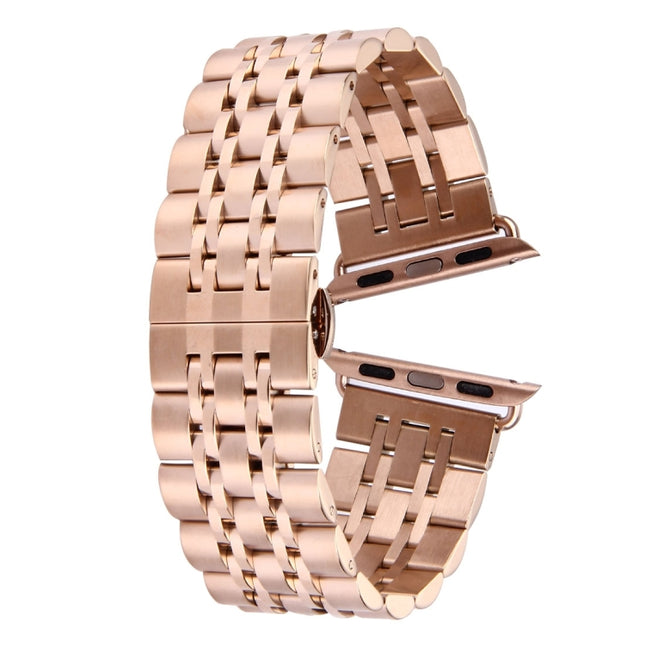 Hidden Butterfly Buckle 7 Beads Stainless Steel Watch Band For Apple Watch 42mm(Silver Gold)