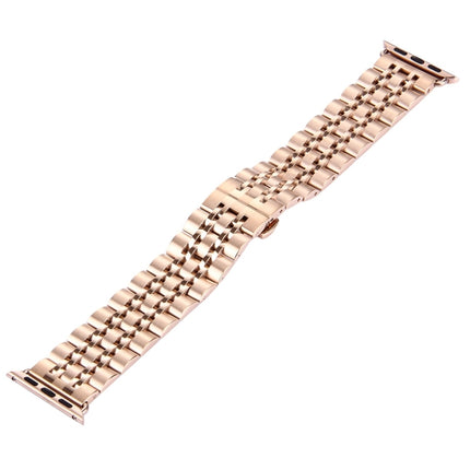 Hidden Butterfly Buckle 7 Beads Stainless Steel Watch Band For Apple Watch 42mm(Silver Gold)