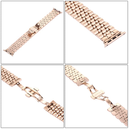 Hidden Butterfly Buckle 7 Beads Stainless Steel Watch Band For Apple Watch 42mm(Silver Gold)