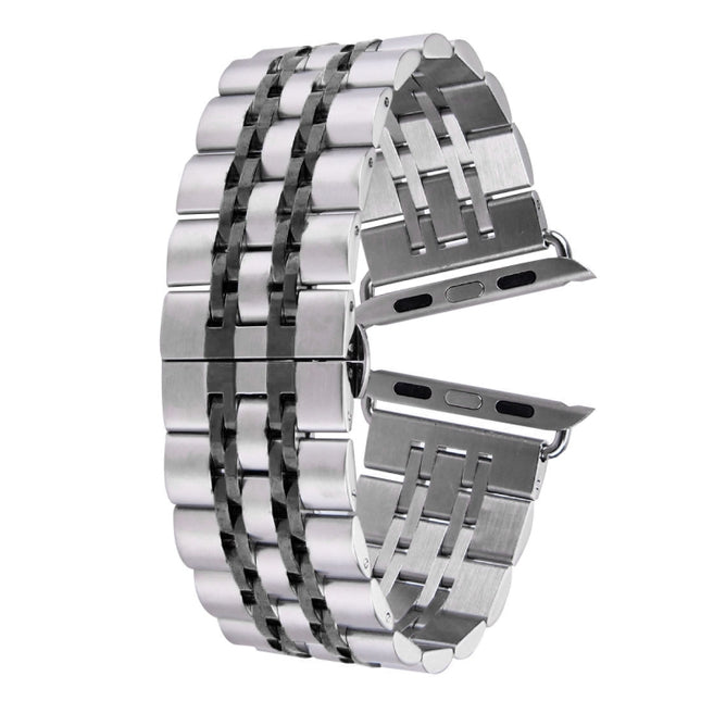 Hidden Butterfly Buckle 7 Beads Stainless Steel Watch Band For Apple Watch 42mm(Silver Gold), 20mm Women