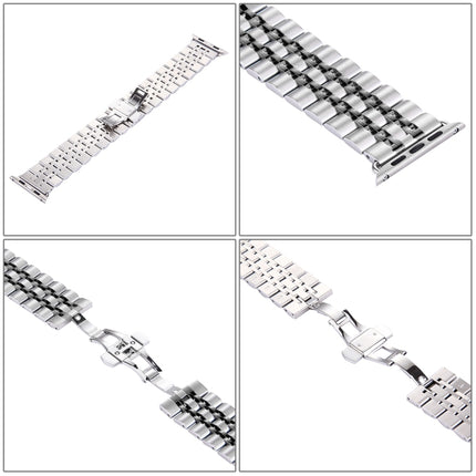 Hidden Butterfly Buckle 7 Beads Stainless Steel Watch Band For Apple Watch 42mm(Silver Gold), 20mm Women