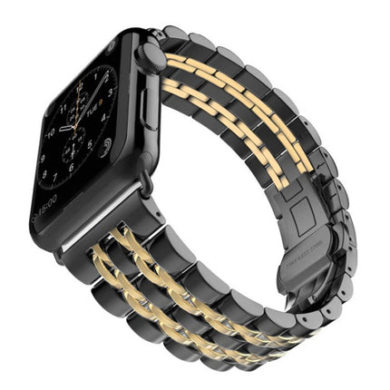 22mm Men Hidden Butterfly Buckle 7 Beads Stainless Steel Watch Band For Apple Watch 38mm, 22mm Men