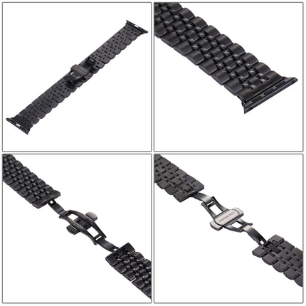 22mm Men Hidden Butterfly Buckle 7 Beads Stainless Steel Watch Band For Apple Watch 38mm, 22mm Men