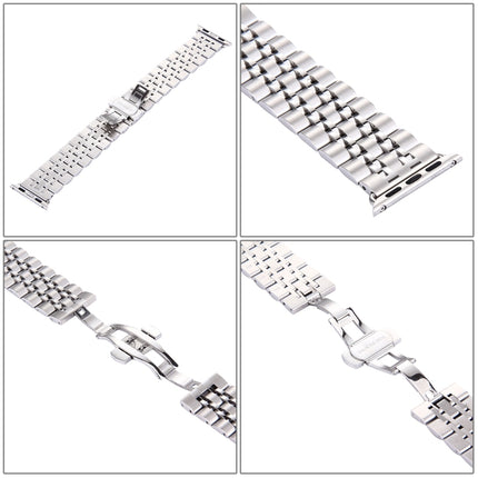 22mm Men Hidden Butterfly Buckle 7 Beads Stainless Steel Watch Band For Apple Watch 38mm