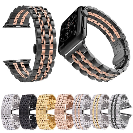 22mm Men Hidden Butterfly Buckle 7 Beads Stainless Steel Watch Band For Apple Watch 38mm, 22mm Men - DealBuddy
