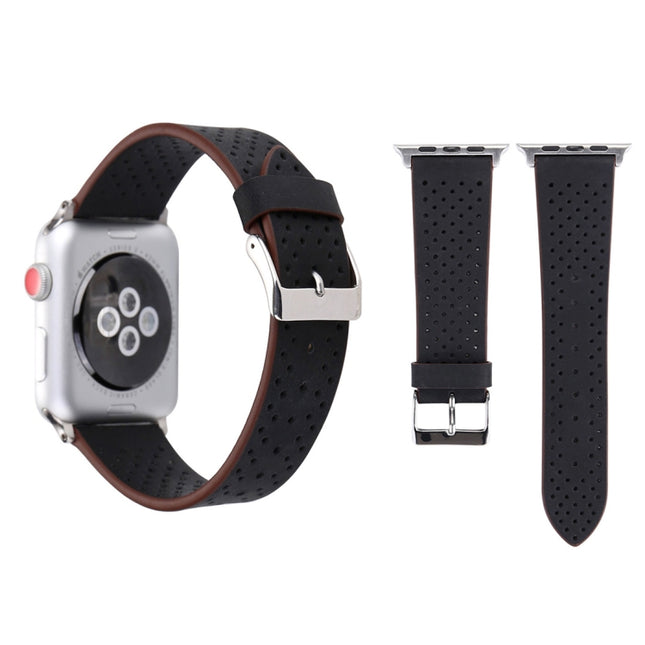For Apple Watch Series 10 42mm / 9&8&7 41mm / SE 3&SE 2&6&SE&5&4 40mm / 3&2&1 38mm Simple Fashion Genuine Leather Hole Pattern Watch Band - DealBuddy