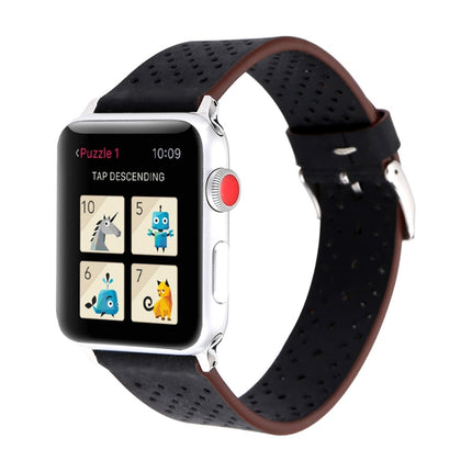 For Apple Watch Series 10 42mm / 9&8&7 41mm / SE 3&SE 2&6&SE&5&4 40mm / 3&2&1 38mm Simple Fashion Genuine Leather Hole Pattern Watch Band - DealBuddy