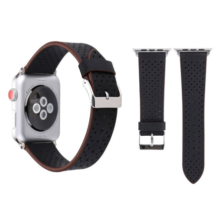 For Apple Watch Ultra 49mm&Watch Ultra 2 49mm / Series 10 46mm / 9&8&7 45mm / SE 3&SE 2&6&SE&5&4 44mm / 3&2&1 42mm Simple Fashion Genuine Leather Hole Pattern Watch Band, 42mm - DealBuddy