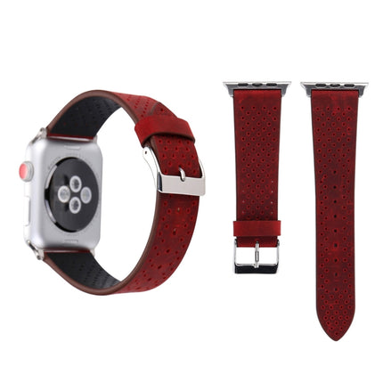 For Apple Watch Ultra 49mm&Watch Ultra 2 49mm / Series 10 46mm / 9&8&7 45mm / SE 3&SE 2&6&SE&5&4 44mm / 3&2&1 42mm Simple Fashion Genuine Leather Hole Pattern Watch Band, 42mm - DealBuddy