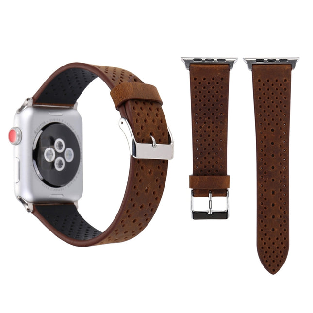 For Apple Watch Ultra 49mm&Watch Ultra 2 49mm / Series 10 46mm / 9&8&7 45mm / SE 3&SE 2&6&SE&5&4 44mm / 3&2&1 42mm Simple Fashion Genuine Leather Hole Pattern Watch Band - DealBuddy