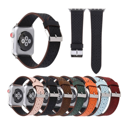 For Apple Watch Ultra 49mm&Watch Ultra 2 49mm / Series 10 46mm / 9&8&7 45mm / SE 3&SE 2&6&SE&5&4 44mm / 3&2&1 42mm Simple Fashion Genuine Leather Hole Pattern Watch Band, 42mm - DealBuddy