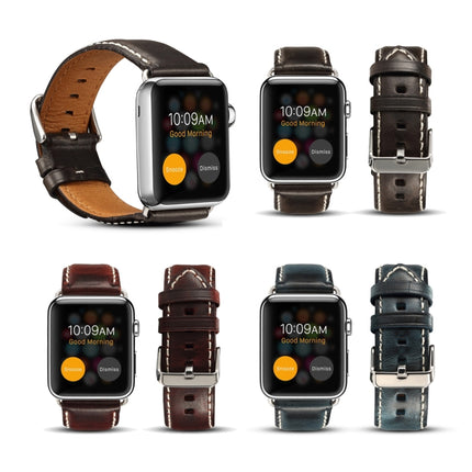 Denior Oil Wax Retro Watch Leather Watch Band for Apple Watch Series 10 42mm / 9&8&7 41mm / SE 3&SE 2&6&SE&5&4 40mm / 3&2&1 38mm - DealBuddy
