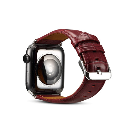 Denior Crocodile Grain Watch Cowhide Leather Watch Band for Apple Watch Ultra 49mm&Watch Ultra 2 49mm / Series 10 46mm / 9&8&7 45mm / SE 3&SE 2&6&SE&5&4 44mm / 3&2&1 42mm - DealBuddy