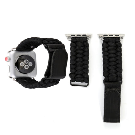 Magic Paste Genuine Leather Umbrella Rope Nylon Wrist Watch Band with and Stainless Steel Buckle for Apple Watch Series 10 42mm / 9&8&7 41mm / SE 3&SE 2&6&SE&5&4 40mm / 3&2&1 38mm