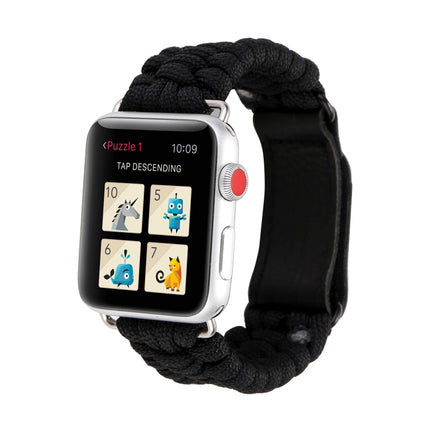 Magic Paste Genuine Leather Umbrella Rope Nylon Wrist Watch Band with and Stainless Steel Buckle for Apple Watch Series 10 42mm / 9&8&7 41mm / SE 3&SE 2&6&SE&5&4 40mm / 3&2&1 38mm