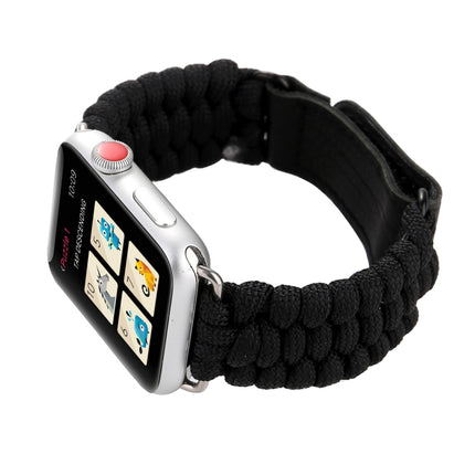 Magic Paste Genuine Leather Umbrella Rope Nylon Wrist Watch Band with and Stainless Steel Buckle for Apple Watch Series 10 42mm / 9&8&7 41mm / SE 3&SE 2&6&SE&5&4 40mm / 3&2&1 38mm