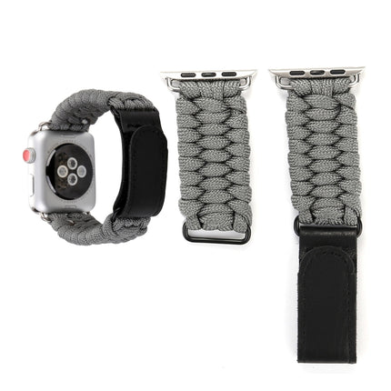 Magic Paste Genuine Leather Umbrella Rope Nylon Wrist Watch Band with and Stainless Steel Buckle for Apple Watch Series 10 42mm / 9&8&7 41mm / SE 3&SE 2&6&SE&5&4 40mm / 3&2&1 38mm
