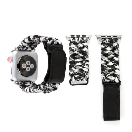 Magic Paste Genuine Leather Umbrella Rope Nylon Wrist Watch Band with Stainless Steel Buckle for Apple Watch Ultra 49mm&Watch Ultra 2 49mm / Series 10 46mm / 9&8&7 45mm / SE 3&SE 2&6&SE&5&4 44mm / 3&2&1 42mm, 7 45mm / 6&SE&5&4 44mm / 3&2&1 42mm - DealBuddy