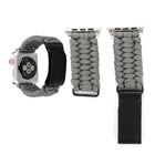 Magic Paste Genuine Leather Umbrella Rope Nylon Wrist Watch Band with Stainless Steel Buckle for Apple Watch Ultra 49mm&Watch Ultra 2 49mm / Series 10 46mm / 9&8&7 45mm / SE 3&SE 2&6&SE&5&4 44mm / 3&2&1 42mm