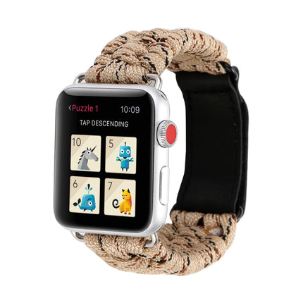 Magic Paste Genuine Leather Umbrella Rope Nylon Wrist Watch Band with Stainless Steel Buckle for Apple Watch Ultra 49mm&Watch Ultra 2 49mm / Series 10 46mm / 9&8&7 45mm / SE 3&SE 2&6&SE&5&4 44mm / 3&2&1 42mm
