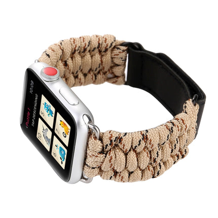 Magic Paste Genuine Leather Umbrella Rope Nylon Wrist Watch Band with Stainless Steel Buckle for Apple Watch Ultra 49mm&Watch Ultra 2 49mm / Series 10 46mm / 9&8&7 45mm / SE 3&SE 2&6&SE&5&4 44mm / 3&2&1 42mm