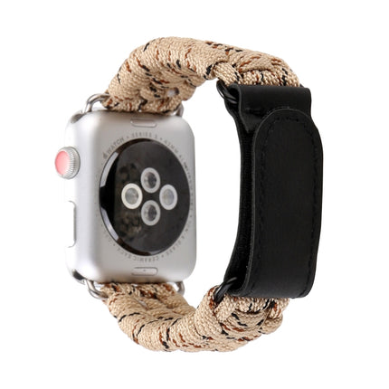 Magic Paste Genuine Leather Umbrella Rope Nylon Wrist Watch Band with Stainless Steel Buckle for Apple Watch Ultra 49mm&Watch Ultra 2 49mm / Series 10 46mm / 9&8&7 45mm / SE 3&SE 2&6&SE&5&4 44mm / 3&2&1 42mm