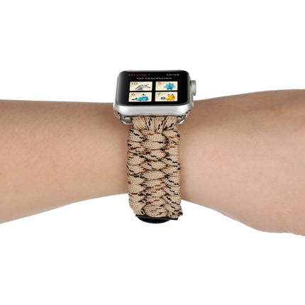 Magic Paste Genuine Leather Umbrella Rope Nylon Wrist Watch Band with Stainless Steel Buckle for Apple Watch Ultra 49mm&Watch Ultra 2 49mm / Series 10 46mm / 9&8&7 45mm / SE 3&SE 2&6&SE&5&4 44mm / 3&2&1 42mm