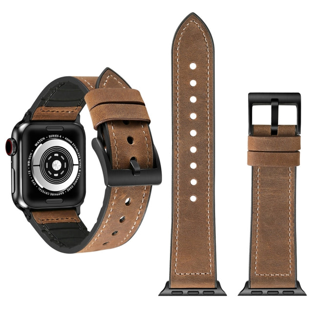 Crazy Horse Texture TPU + Stainless Steel Watch Band for Apple Watch Series 7 45mm / 6 & SE & 5 & 4 44mm / 3 & 2 & 1 42mm - DealBuddy