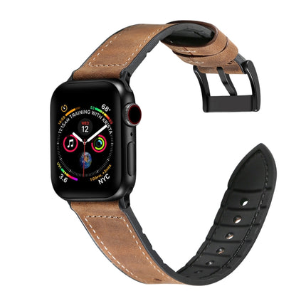 Crazy Horse Texture TPU + Stainless Steel Watch Band for Apple Watch Series 7 41mm / 6 & SE & 5 & 4 40mm / 3 & 2 & 1 38mm - DealBuddy