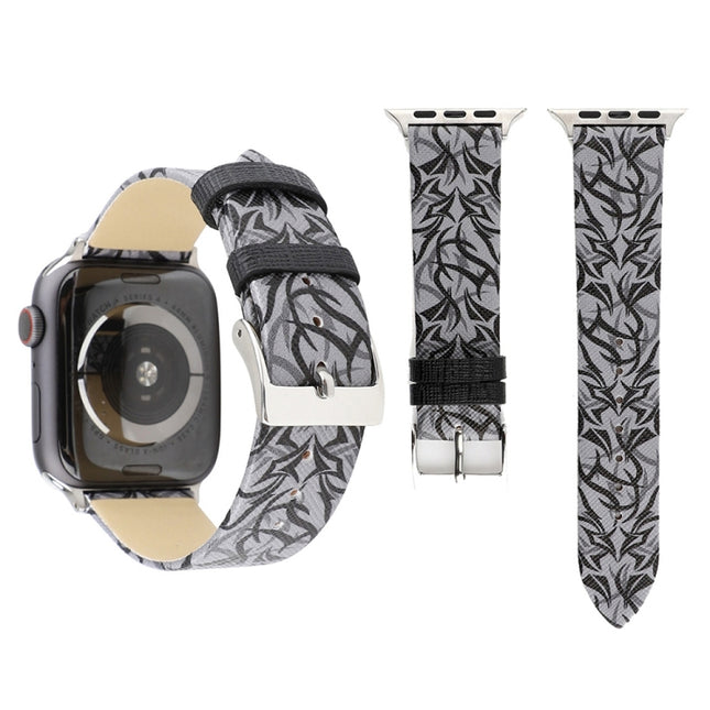 Thorns Printing Genuine Leather Watch Band for Apple Watch Ultra 49mm&Watch Ultra 2 49mm / Series 10 46mm / 9&8&7 45mm / SE 3&SE 2&6&SE&5&4 44mm / 3&2&1 42mm, 44mm - DealBuddy
