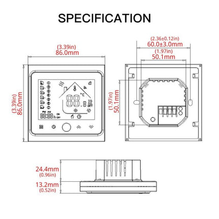 BHT-002GCLW 3A Load Water / Gas Boiler Type LCD Digital Heating Room Thermostat with Time Display, WiFi Control, BHT-002GBLW 3A (White) Gas Boiler Type, BHT-002GBLW 3A  (Black) Gas Boiler Type