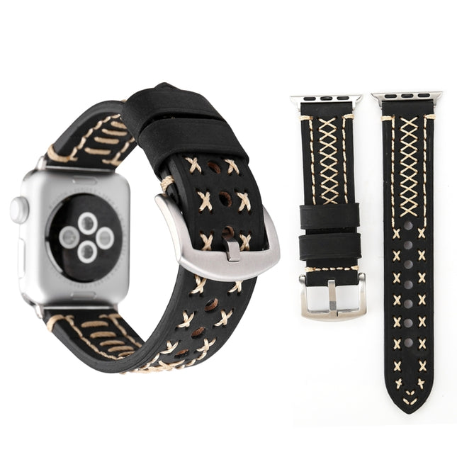 For Apple Watch Series 10 42mm / 9&8&7 41mm / SE 3&SE 2&6&SE&5&4 40mm / 3&2&1 38mm Manual Line Pattern Genuine Leather Wrist Watch Band, For 38mm - DealBuddy