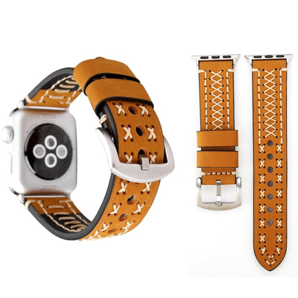 For Apple Watch Series 10 42mm / 9&8&7 41mm / SE 3&SE 2&6&SE&5&4 40mm / 3&2&1 38mm Manual Line Pattern Genuine Leather Wrist Watch Band, For 38mm - DealBuddy
