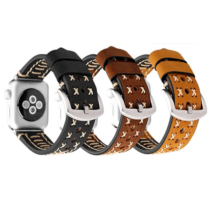 For Apple Watch Series 10 42mm / 9&8&7 41mm / SE 3&SE 2&6&SE&5&4 40mm / 3&2&1 38mm Manual Line Pattern Genuine Leather Wrist Watch Band, For 38mm - DealBuddy