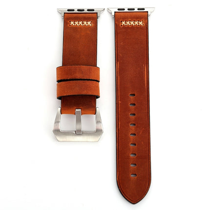 For Apple Watch Ultra 49mm&Watch Ultra 2 49mm / Series 10 46mm / 9&8&7 45mm / SE 3&SE 2&6&SE&5&4 44mm / 3&2&1 42mm Retro XX Line Pattern Genuine Leather Wrist Watch Band, For 42mm - DealBuddy